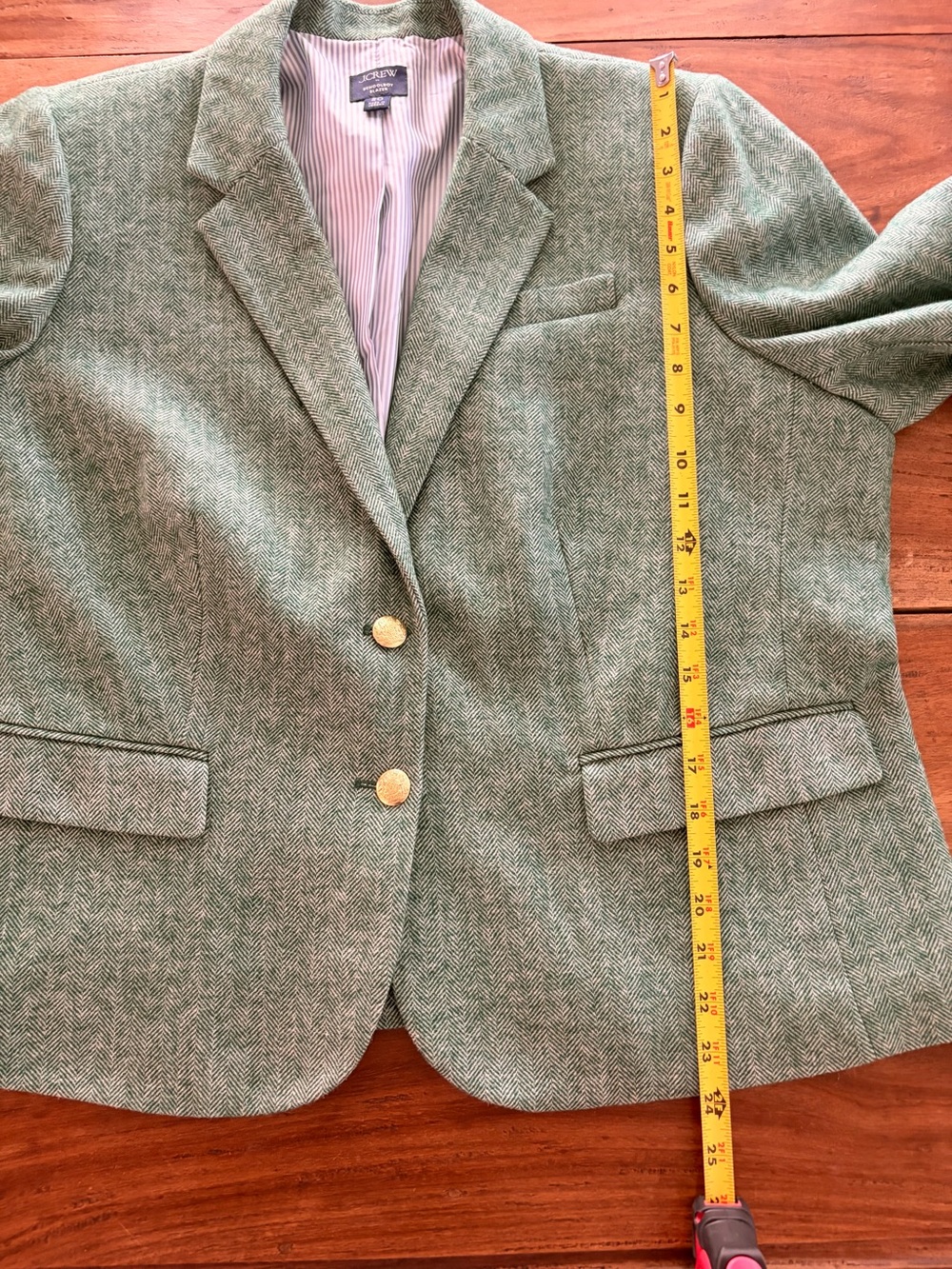 J. Crew Green Herringbone Schoolboy Blazer Wool Blend Womens Size 20 - Picture 13 of 15
